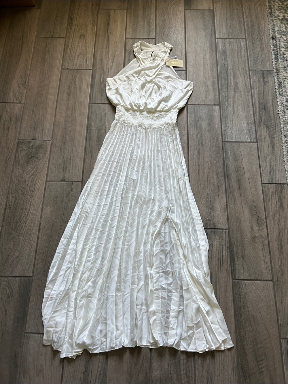 Ramy Brook White Halter Pleated Maxi Dress